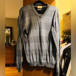 Weatherproof Men's V-Neck Sweater - Gray Blue Stripe